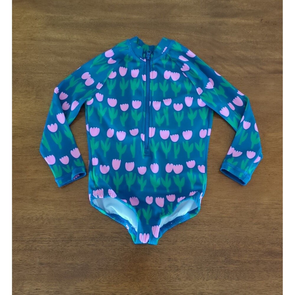 Hanna Andersson Girls one piece long sleeve rash guard swimsuit size 3 VGUC